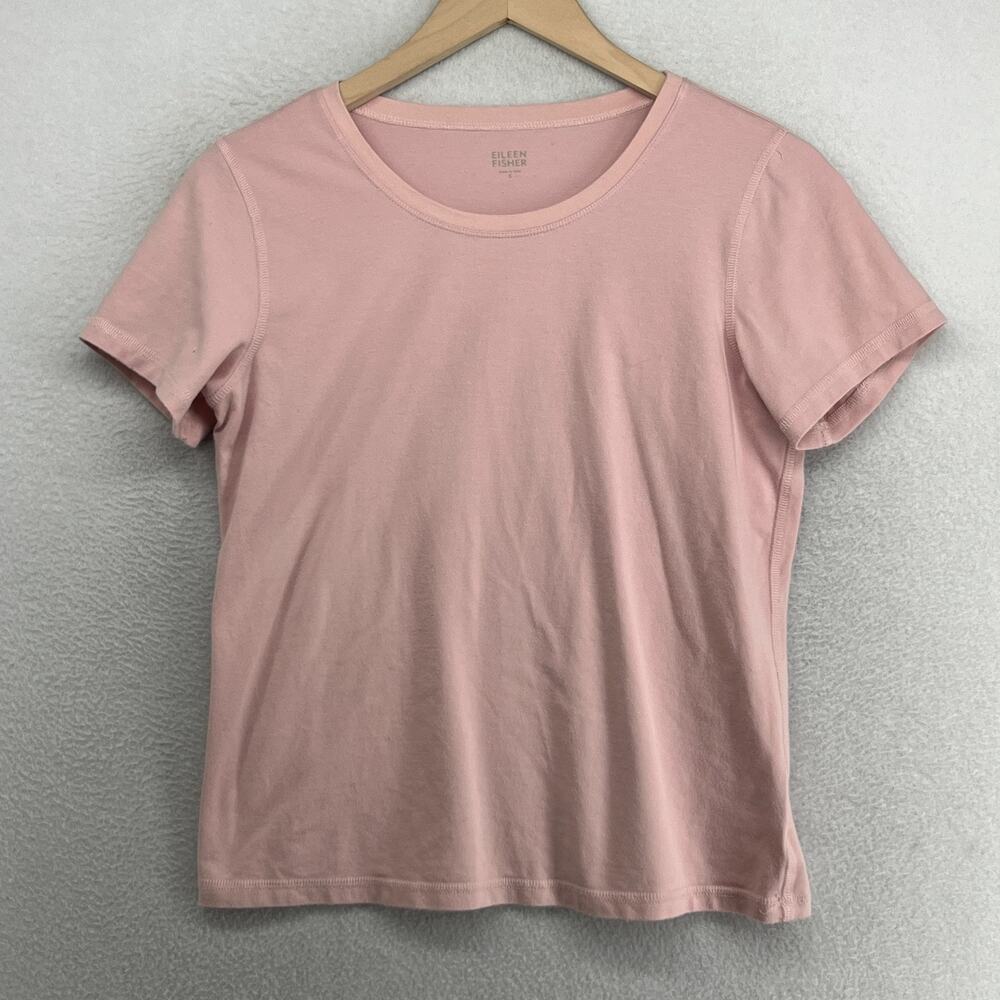 EILEEN FISHER Top S Stretch Organic Cotton Scoop Neck Short Sleeve Pink USA